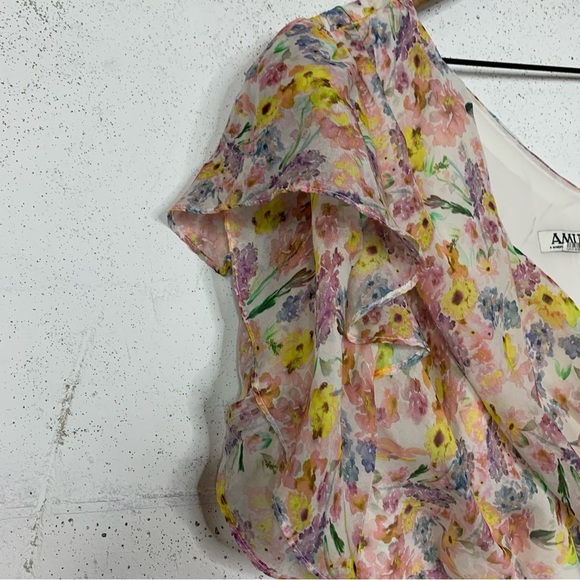 Amur Clayton Silk One Shoulder Ruffle Water Color Dress Size 6 - Picture 7 of 14